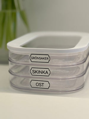 Etiketter på burk till kylskåp